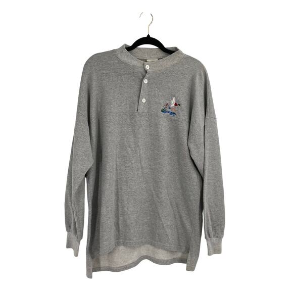 Vintage Mallard Duck Gray Henley Heavy Weight Long Sleeve Shirt Men’s Large USA - Picture 1 of 11